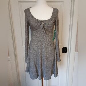 Nwt!! STITCH AND PINE Elegant Gray Long Sleeve Dress glitter Casual Dressy